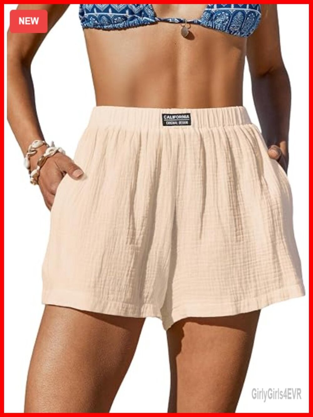 Cotton High Rise Beach Cover Up Shorts with Pockets